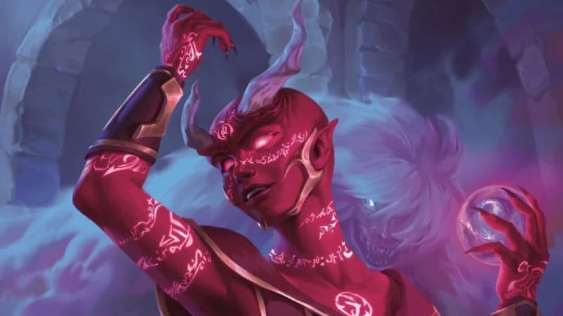 Fantasy illustration of an Undead Patron Warlock with glowing runes
