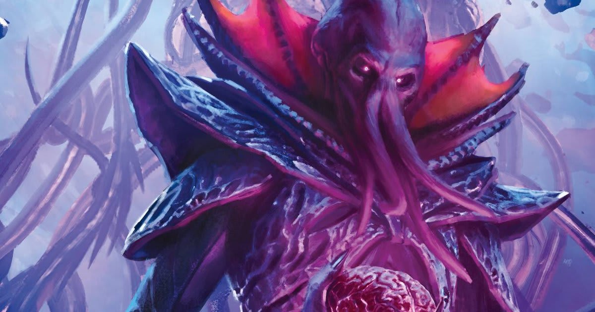 A mind flayer extending a clawed hand as psychic energy gathers around it