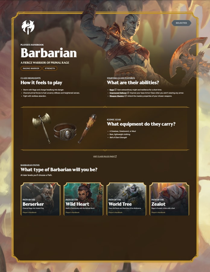 D&D Beyond Quick Builder Barbarian class screen