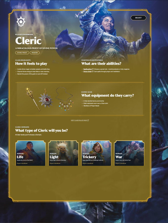 D&D Beyond Quick Builder Cleric class screen