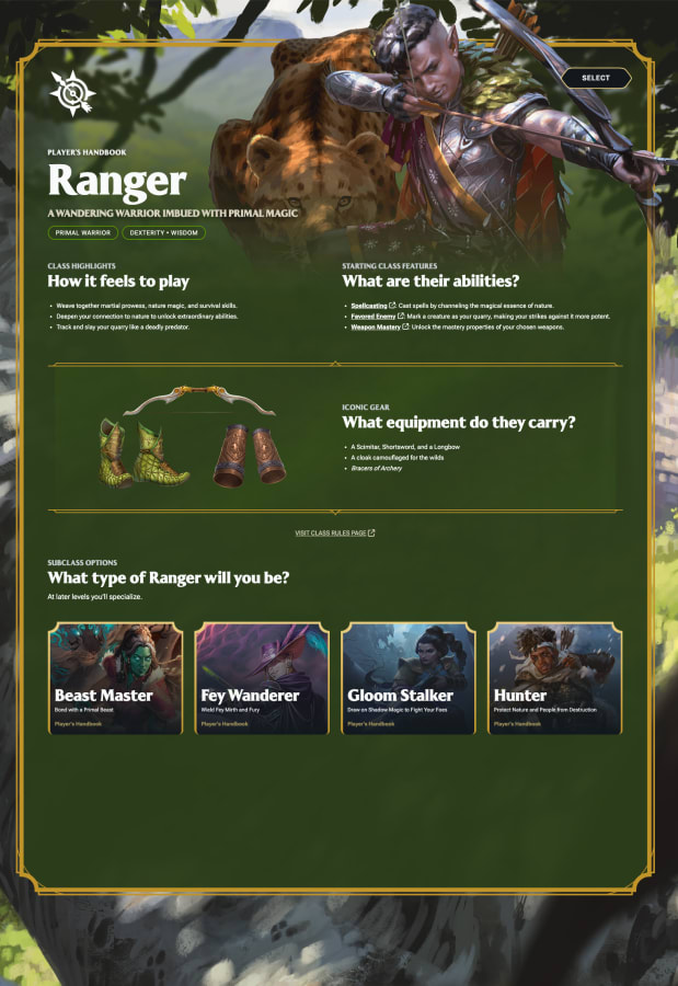 D&D Beyond Quick Builder Ranger class screen