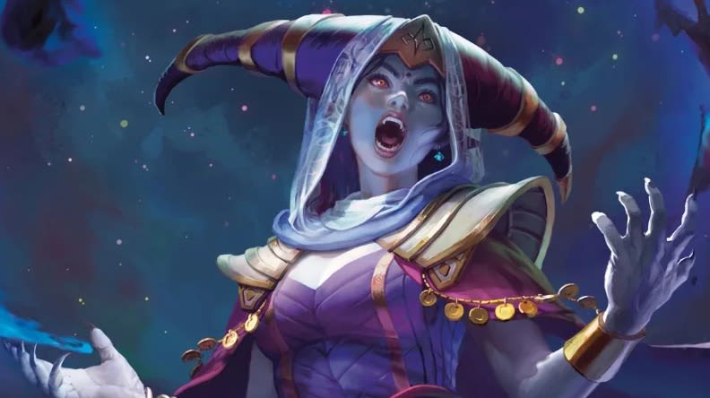 Fantasy illustration of a Shadow Sorcerer channeling dark magic