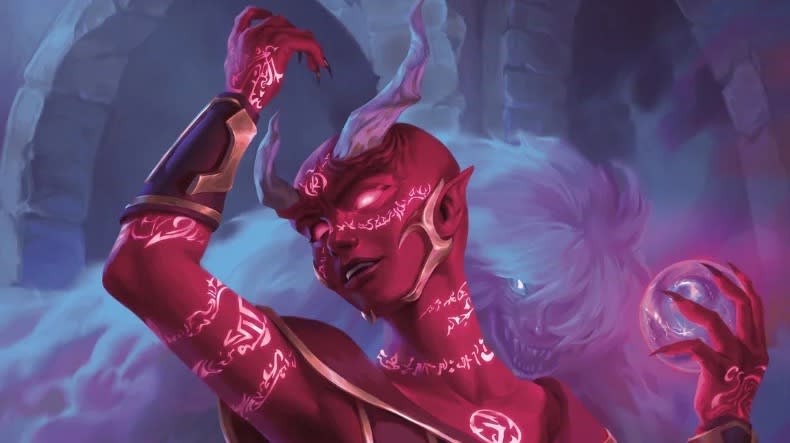 Fantasy illustration of an Undead Patron Warlock with glowing runes