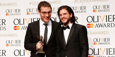 Robert Icke, winner of the Olivier Award for Best Director for Oresteia, with presenter Kit Harington (Photo: Pamela Raith)