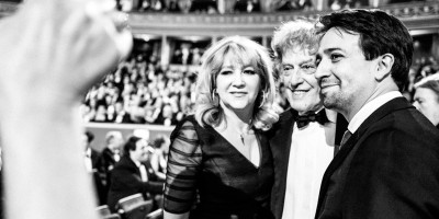 Sonia Friedman, Tom Stoppard and Lin-Manuel Miranda at the Olivier Awards 2017 with Mastercard (Photo: Matt Humphrey)