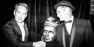 Tom Hollander (wearing Chester Barrie) and Mark Rylance at the Olivier Awards 2017 with Mastercard (Photo: Matt Humphrey)