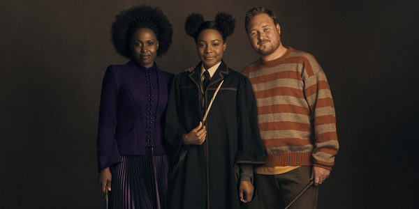 Michelle Gayle (Hermione Granger), Rayxia Ojo (Rose Granger-Weasley) and Thomas Aldridge (Ron Weasley)