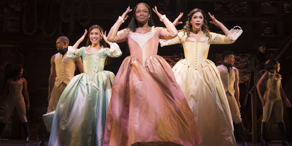 Rachelle Ann Go (Eliza Hamilton), Rachel John (Angelica) and Christine Allado (Peggy) in Hamilton (Photo: Matthew Murphy)