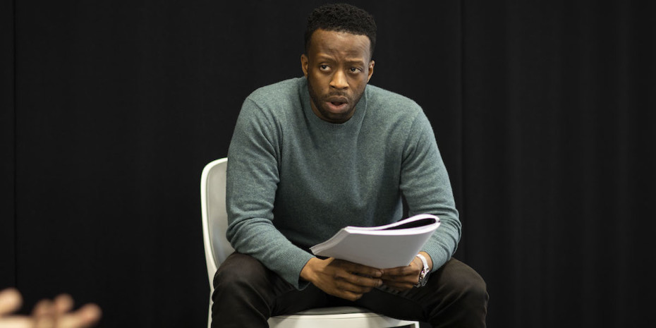 Clifford Samuel as Teddy in rehearsals for A Guide For The Homesick. Photo by Helen Maybanks