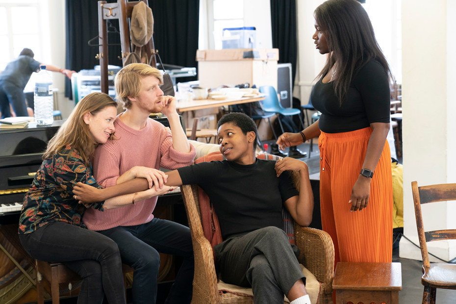 (l-r) Katie Brayben, Colin Bates, Gloria Obianyo and Rachel John in rehearsals for The Girl From the North Country. Photo by Johan Persson