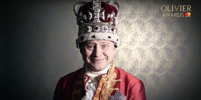 Michael Jibson as Hamilton's King George III announcing the 2019 Olivier Awards