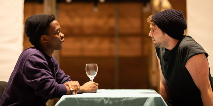 L-R Tyrone Huntley (Obi) and Billy Cullum (Alex) in rehearsals for Leave to Remain at the Lyric Hammersmith. Photo by Helen Maybanks (1)