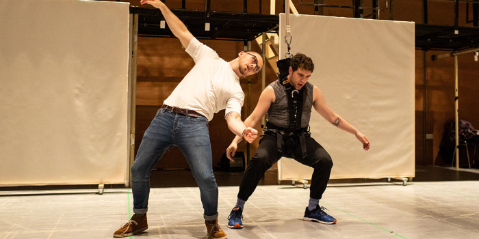 L-R, Robby Graham (Director) and Billy Cullum (Alex) in rehearsals for Leave to Remain. Photo by Helen Maybanks