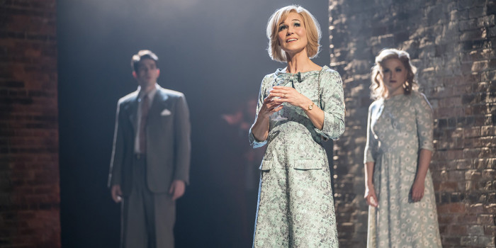 FOLLIES 2019 Ian McIntosh (Young Ben), Joanna Riding (Sally) and Gemma Sutton (Young Sally) National Theatre (c) Johan Persson