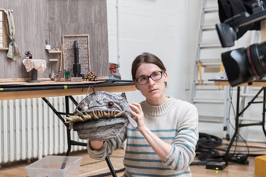 Samantha Arends (Puppeteer and Devisor) in rehearsal for The Missing Light at The Old Vic (Photo: Manuel Harlan)