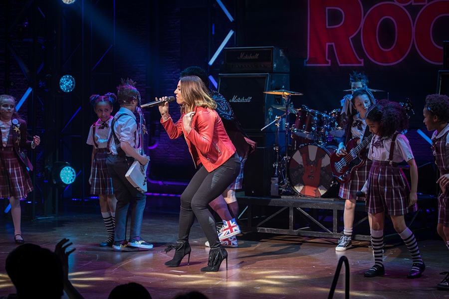 Mel C performs with the School of Rock The Musical kids (Photo: Craig Sugden)