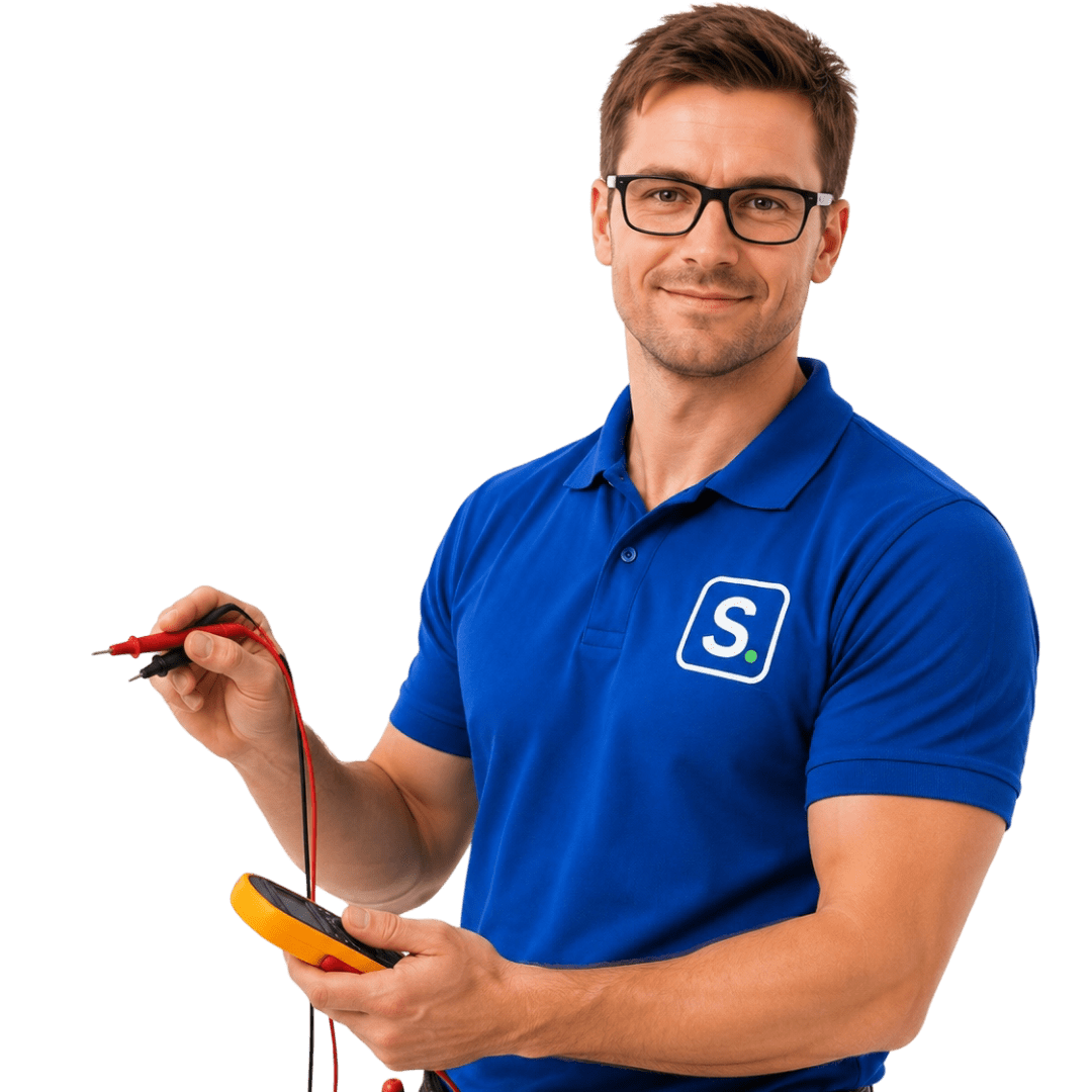 Elektricien met multimeter en meetsnoeren