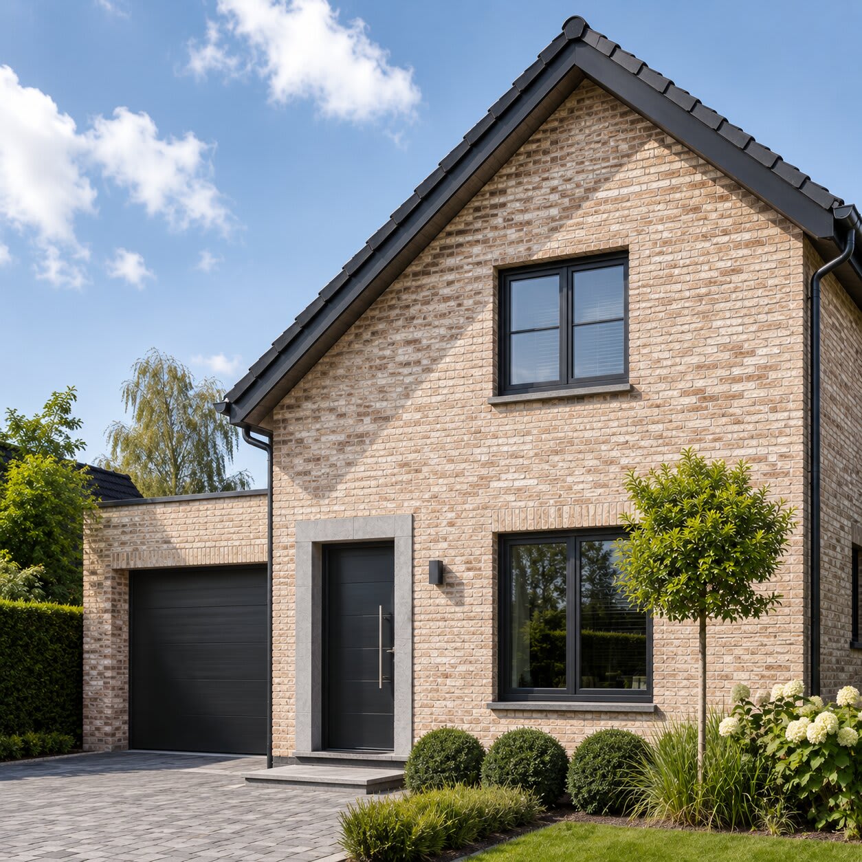 Moderne woning met een afgewerkte bakstenen gevel
