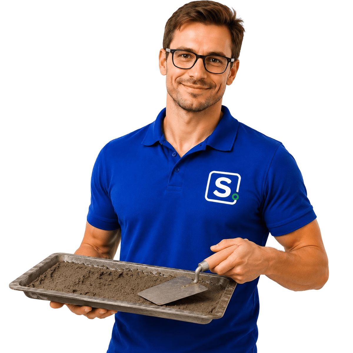 Gevelwerker met spaan en mortelbak voor gevelwerken.