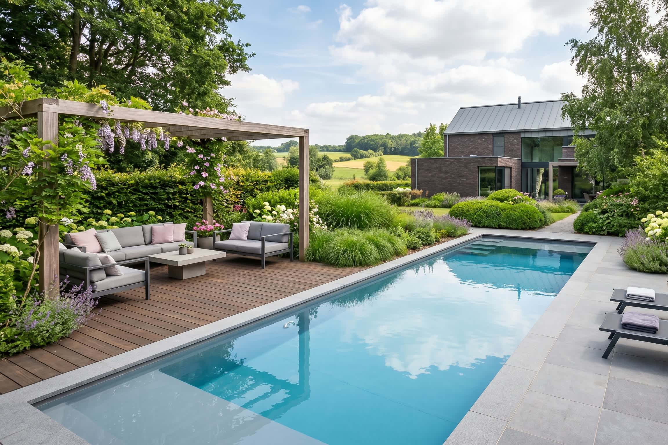 piscine dans un jardin privé