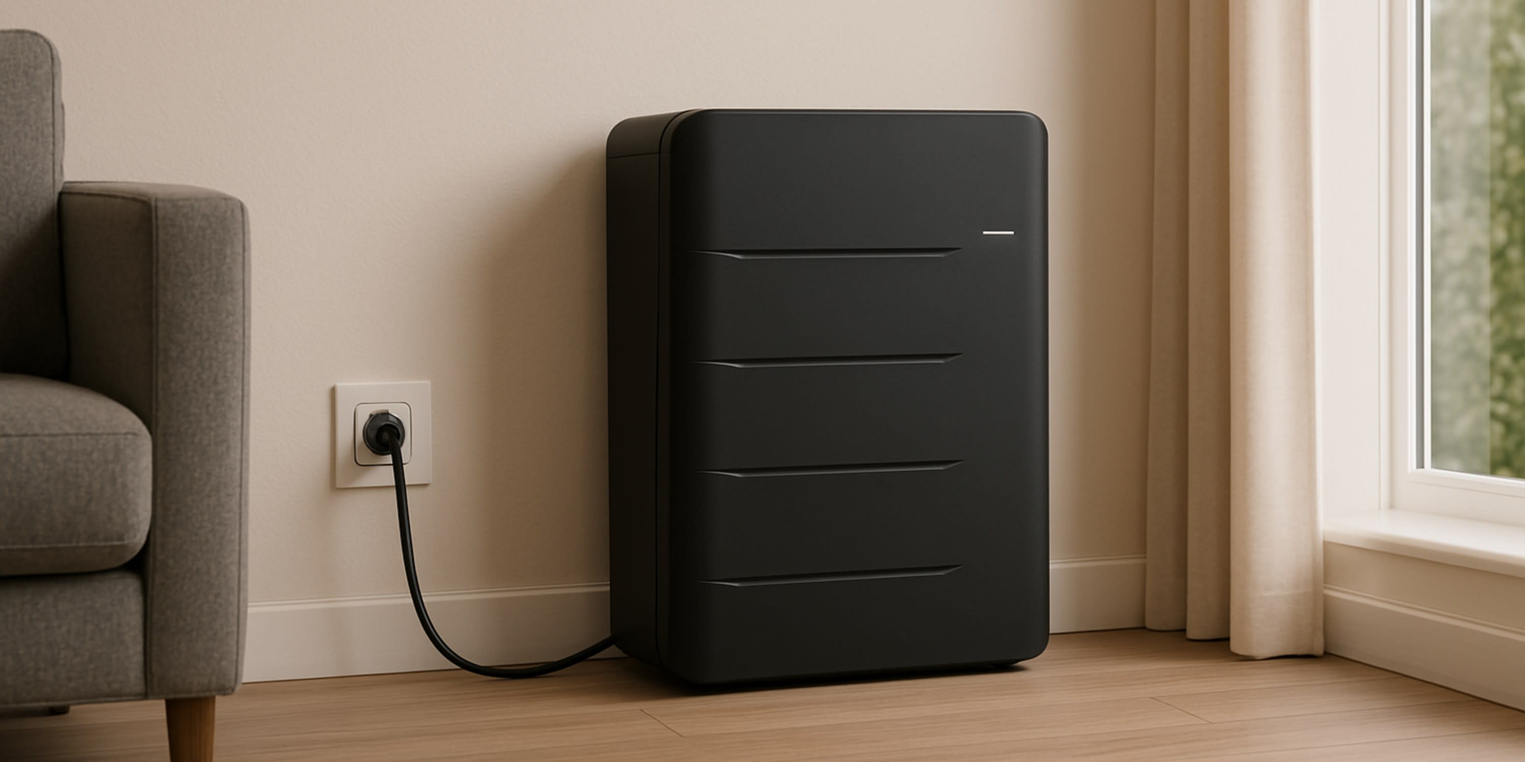 zwarte thuisbatterij met stekker of plug and play thuisbatterij