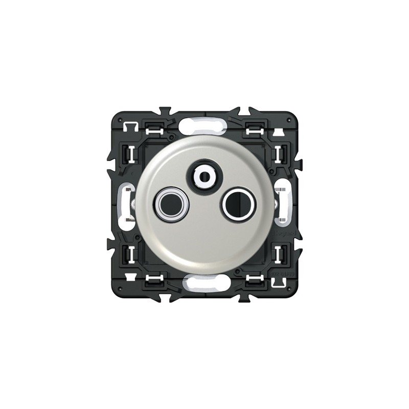 Céliane, une prise télévision prête à installer, à combiner avec des plaques pour jouer sur les coul