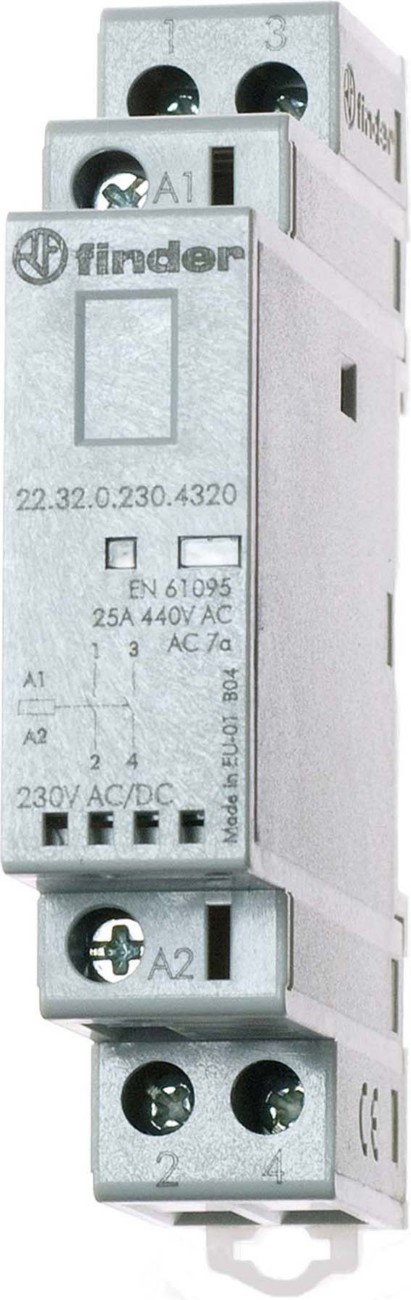 Contacteur modulaire 2no 25a 24v ac/dc, matériau des contacts agsno2, indicateur mécanique + led