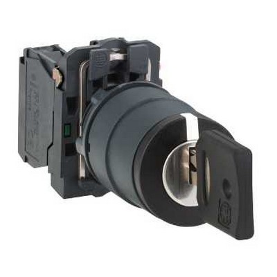 Harmony xb5 - bouton tournant - à clé n°455 - noir - ø22 - collerette dépassante - plastique noir -