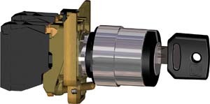 Harmony xb4 - bouton tournant - à clé n°455 - noir - ø22 - collerette dépassante - métal chromé - 3 