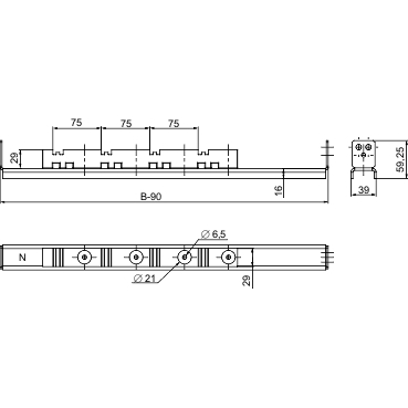 Spacial - 3 support barres horizontales - 3200a - l600mm