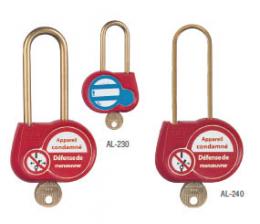 Cadenas de consignation en laiton (anti-corrosion) avec coques en plastique rouge. Anse ø 4 mm / h 7