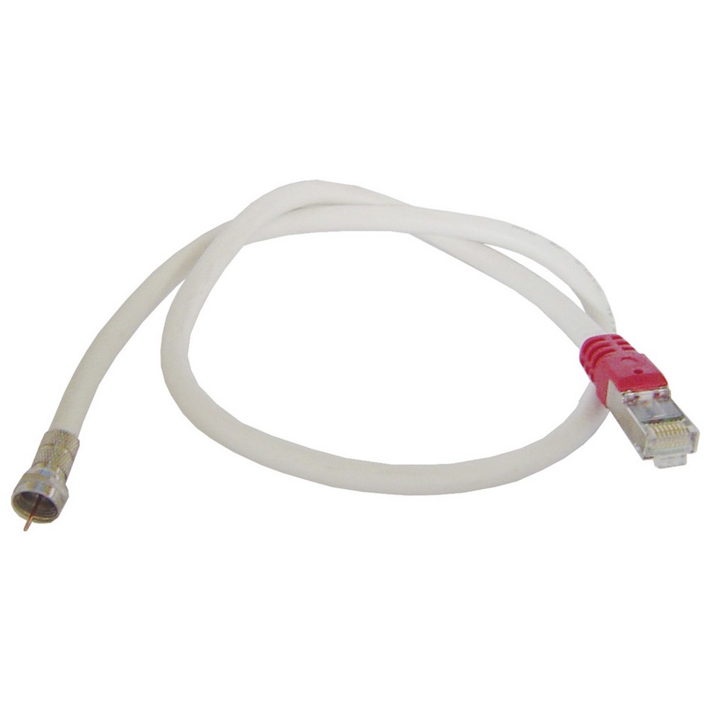 Cordon de liaison Fiche F/RJ45 avec câble coaxial 75 ohms, avec balun  intégré coté RJ45. Longueur 0,7 m.