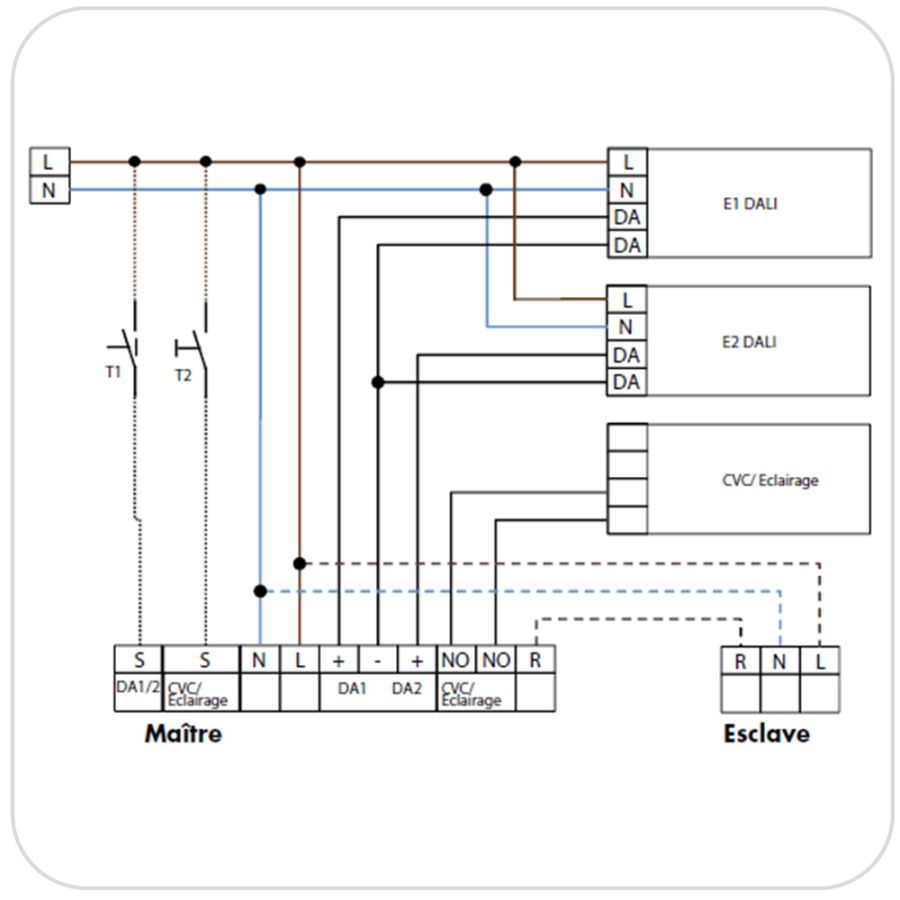 Branchement Schema Cablage Dali Avec Bouton Poussoir BEG - 92756 - PD4-M-TRIO-2DALI-DSI-1C-FP