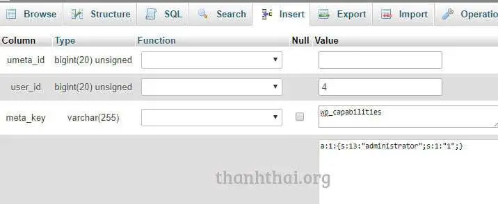 Add new admin via database