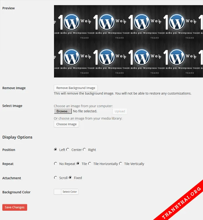 Tùy chỉnh hình nền cho website wordpress