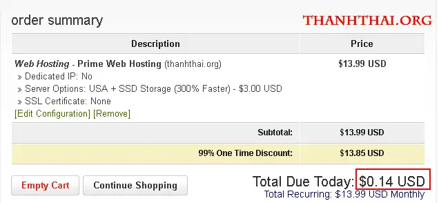 Chỉ với 0.14$ cho share hosting ổ cứng SSD
