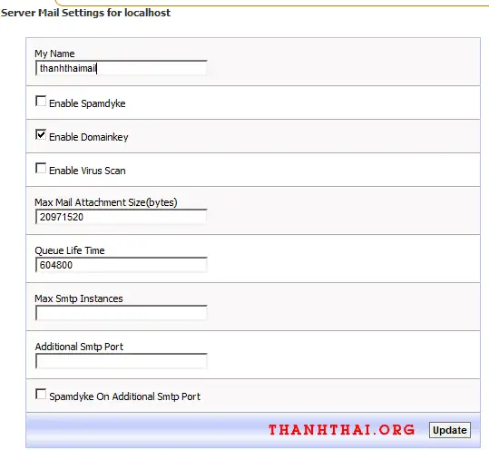 CẤu hình chi tiết cho mail server tại kloxo