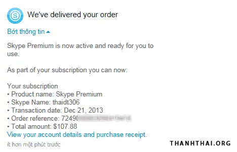 Thông báo nâng cấp lên Skype Premium