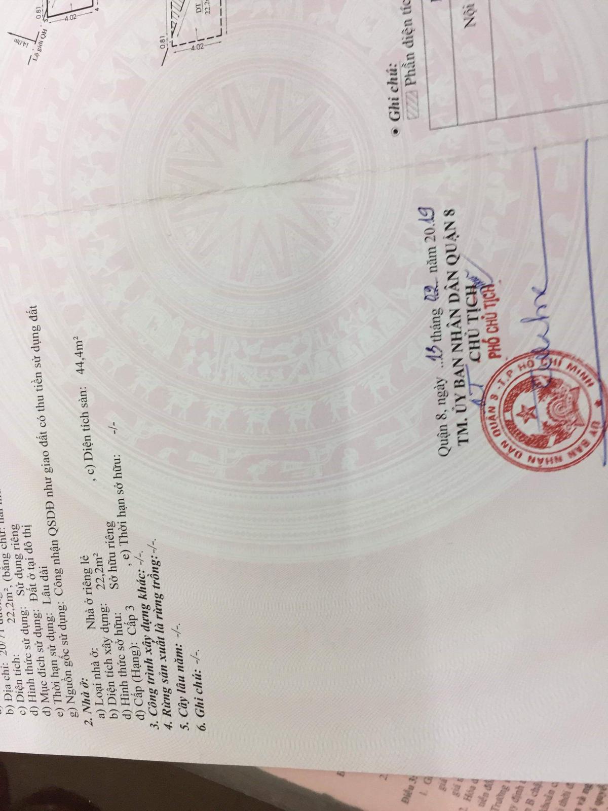 Cần Bán Nhà hẻm 44m2 đường Mễ Cốc, phường 15, Quận 8, Tp.HCM