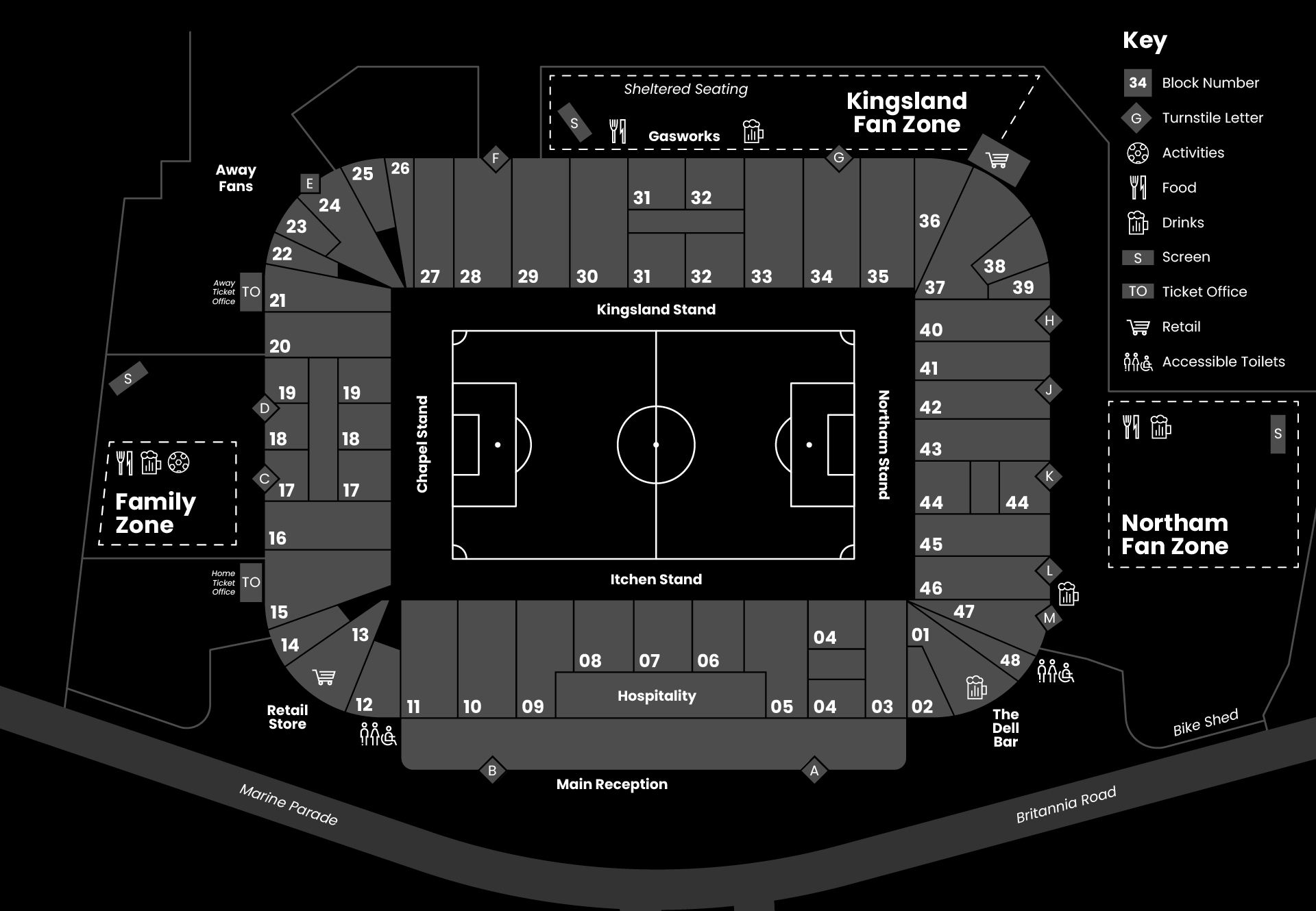 Map of St Mary's Stadium