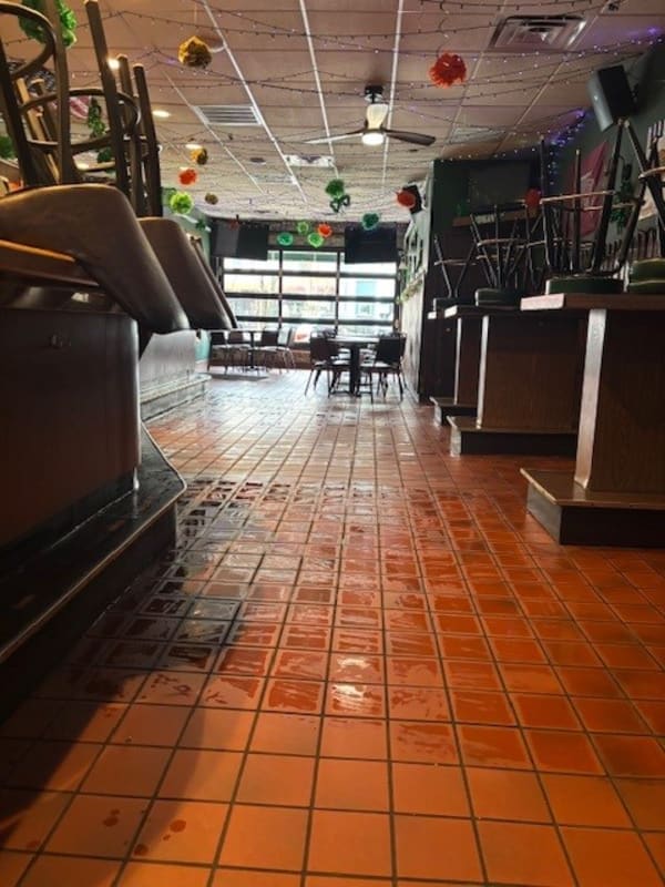 Morgan's Bar floor after machine scrubbing