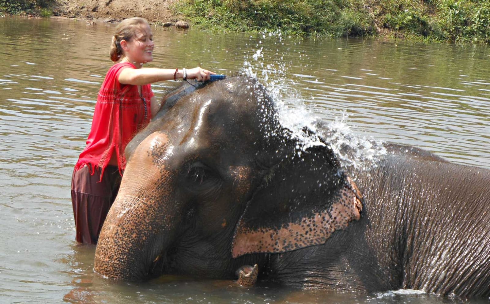 Southwestern University student and elephant