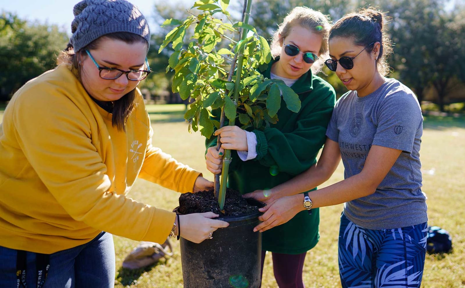 Southwestern University students in the garden