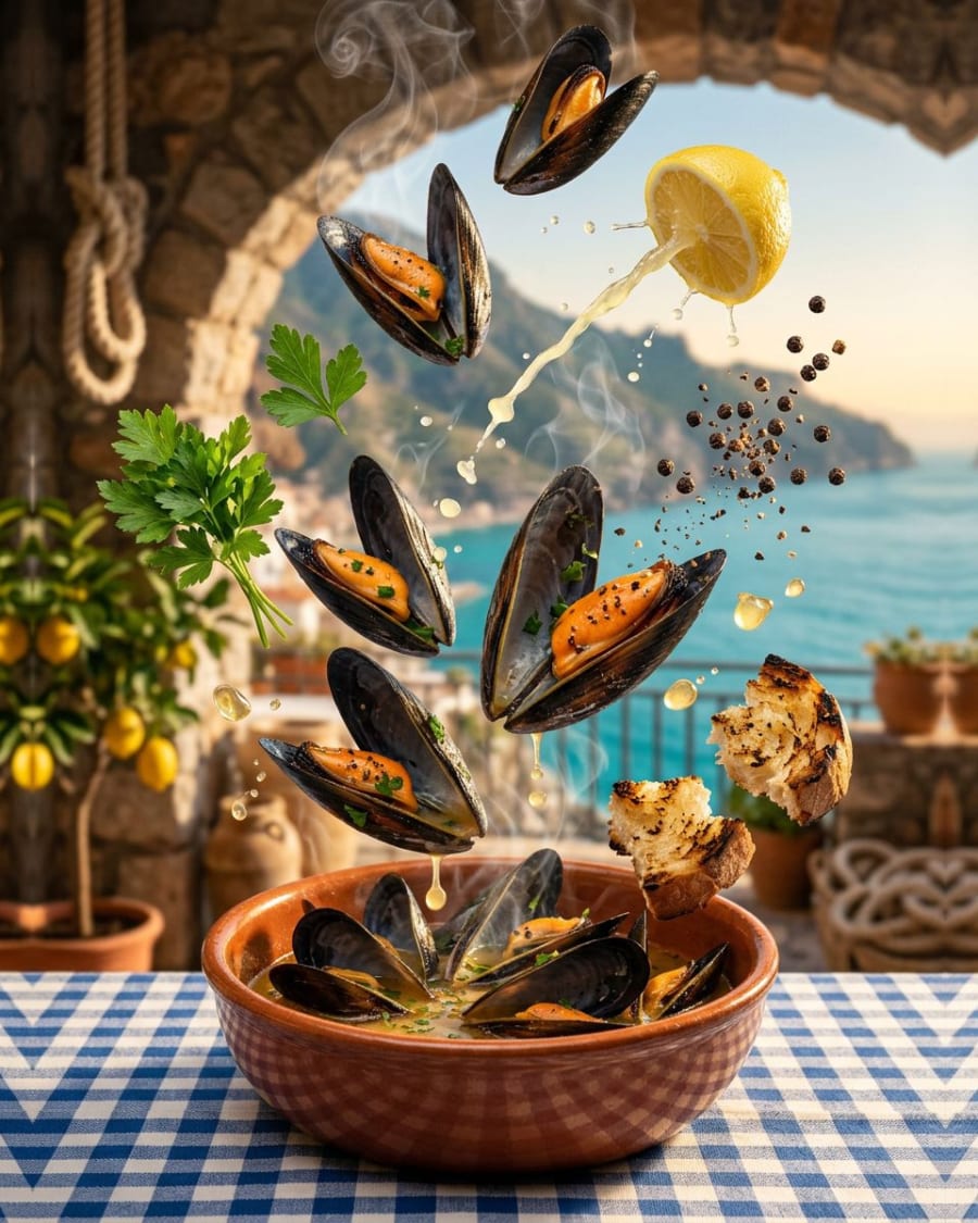 Mussels with lemon and pepper