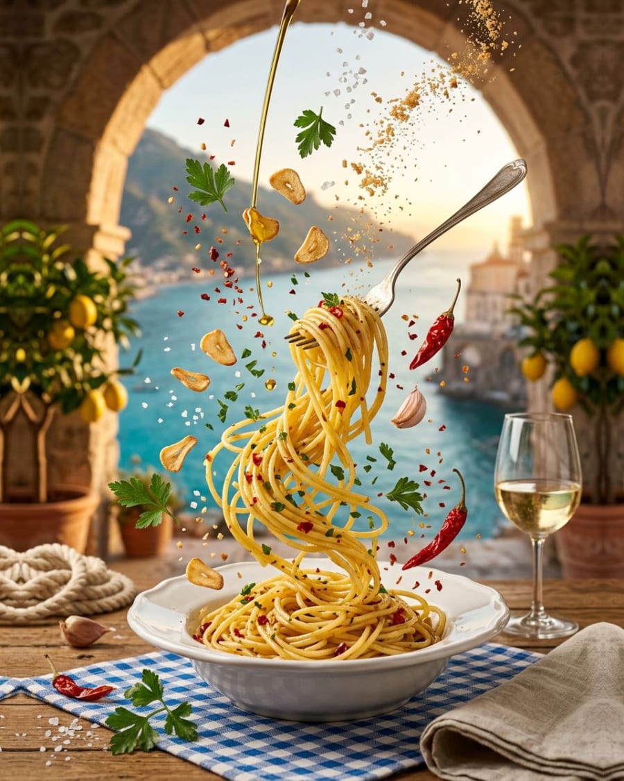 Spaghetti with garlic, oil and chili pepper