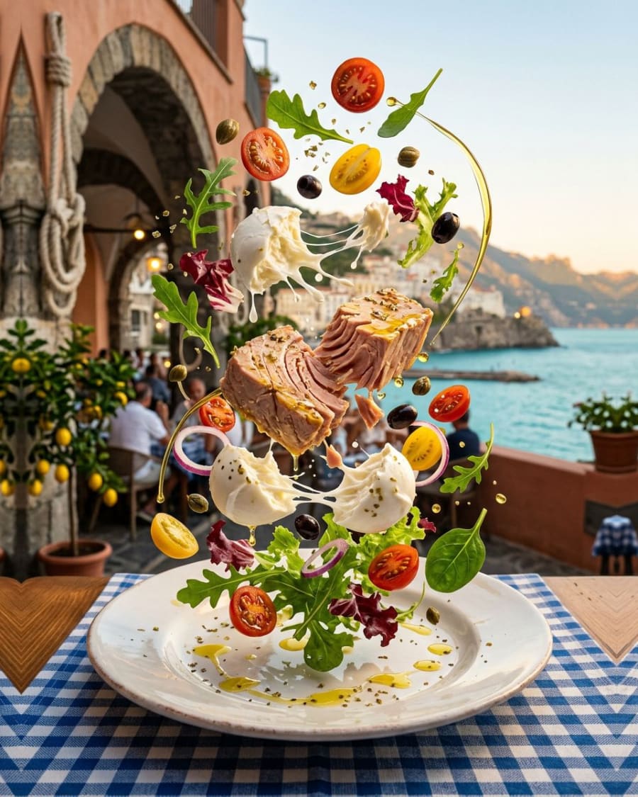Mixed salad with tuna and mozzarella