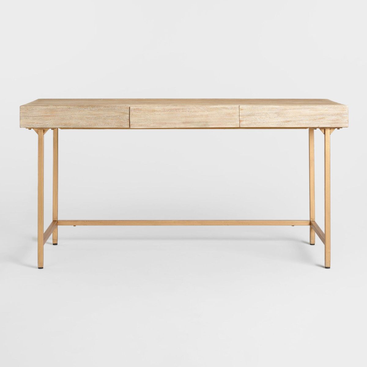 Driftwood And Gold Metal Cristela Desk With Drawers | Spacejoy