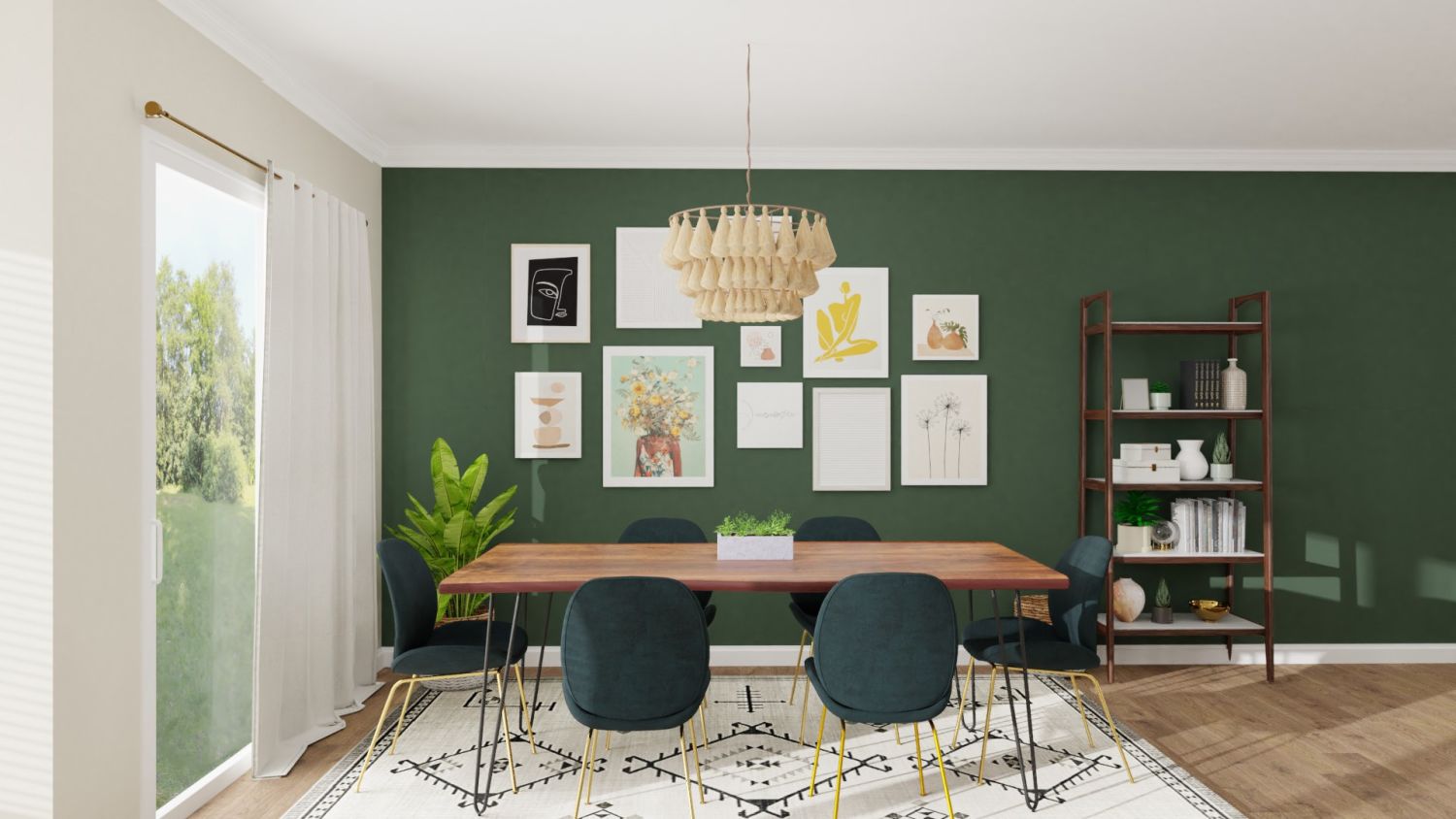 Eclectic gallery wall in dining room 