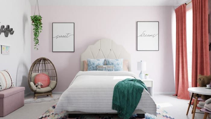 grey and pink kids bedroom