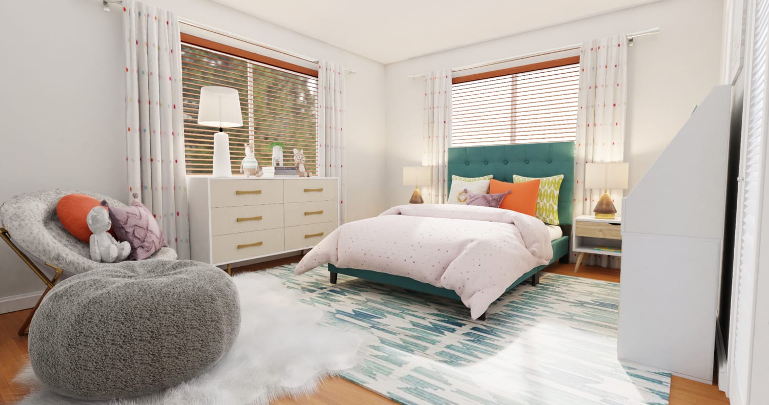 Mid-Century Kids Bedroom Design With a Playful Color Palette By Spacejoy